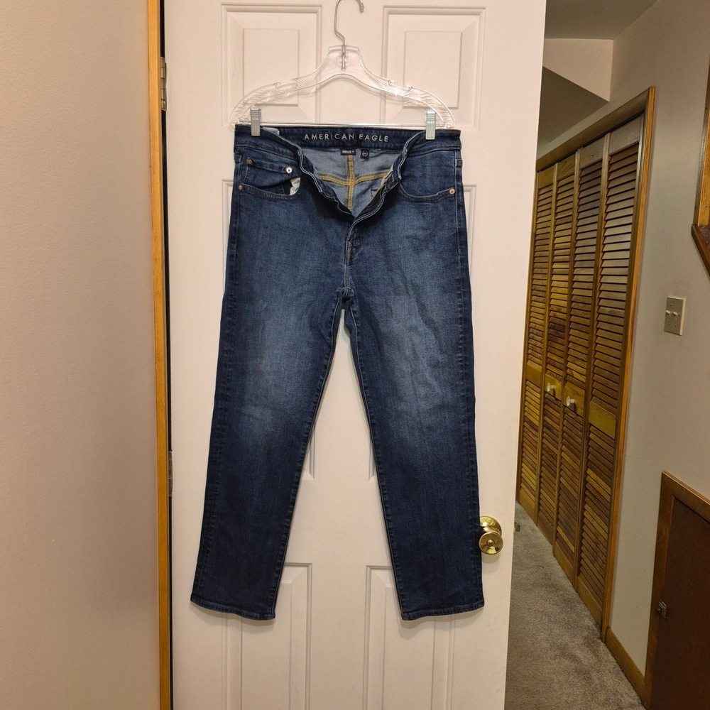 American Eagle Athletic Straight Airflex+ Jeans Mens 32x30 Dark Wash Blue Denim